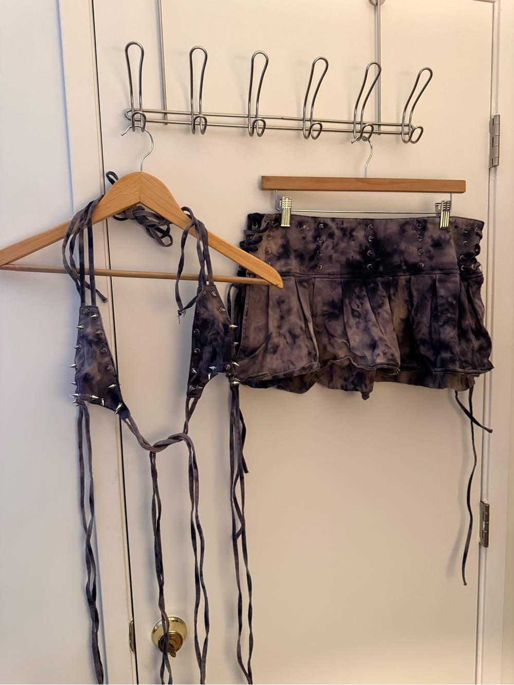 Burning Man 🔥 Tie-Dye Ruffled Mini Skirt in Charcoal Gray